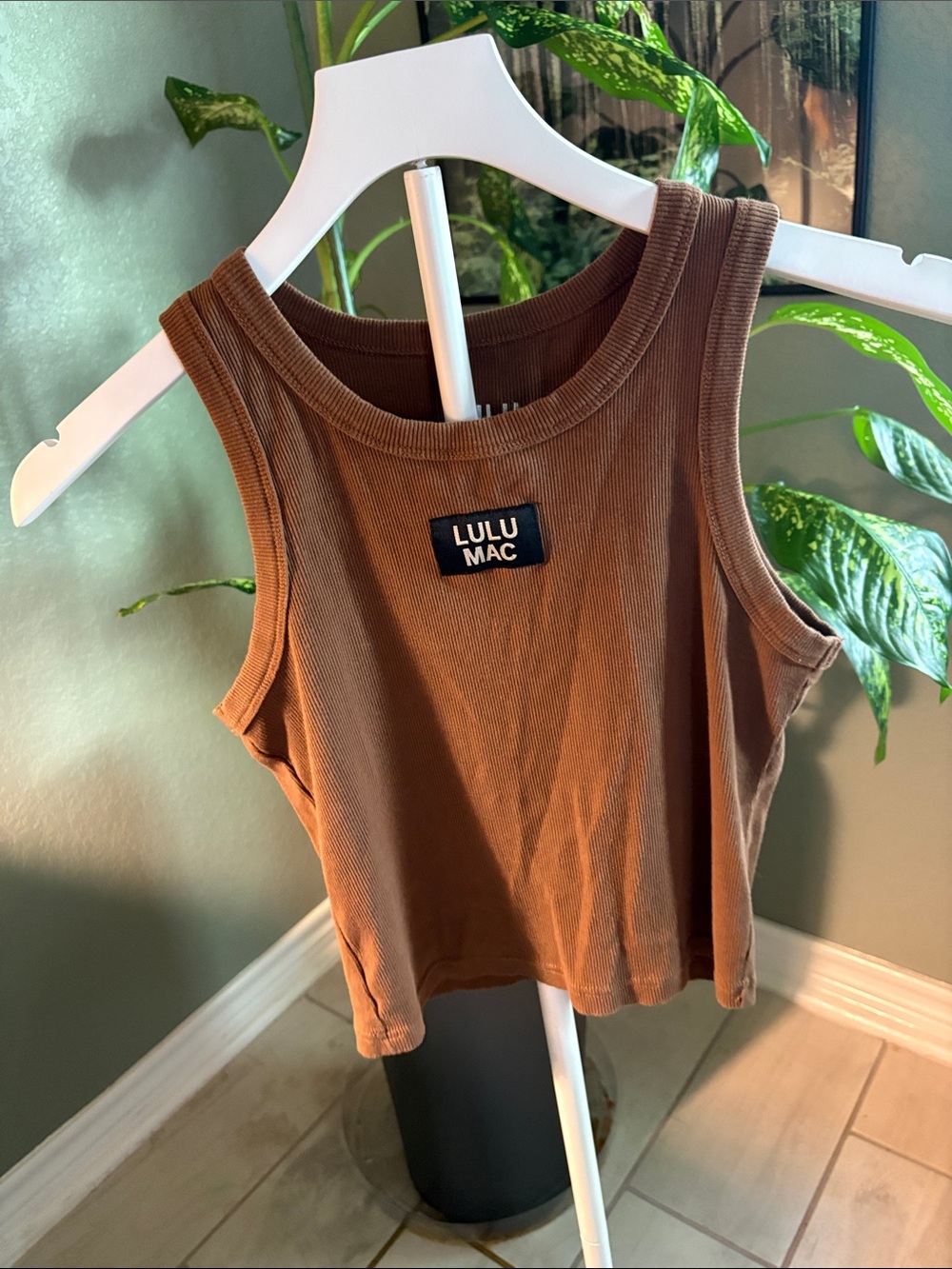 Women's Brown Ribbed Crop Tank
